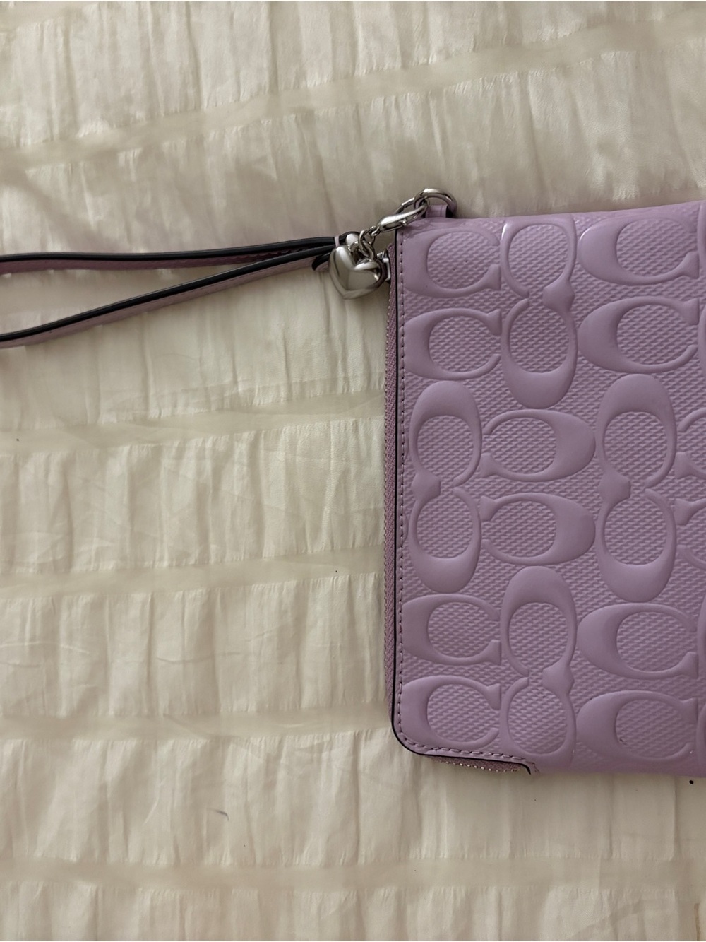 COACH Lavender Embossed Leather Wristlet with Heart Charm - Picture 3 of 6